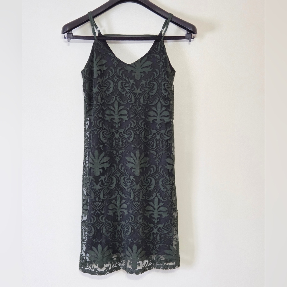 Dex Emerald Green+Black Damask Mesh Mini Dress Sz S Whimsigoth - Picture 13 of 16